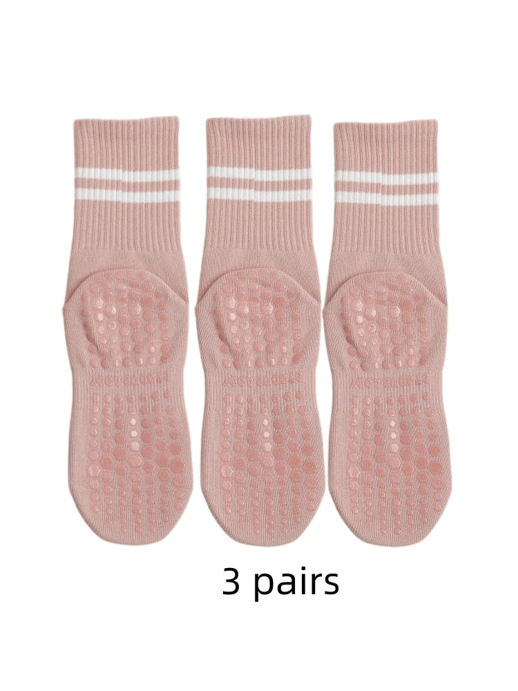 3 pairs of soft pink women sports socks designed for indoor workout yoga and pilates exercises