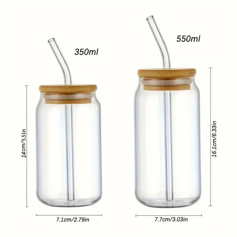 Glass Mason Jar Cup with Bamboo Lid & Straw 350ml/550ml Drink Mug