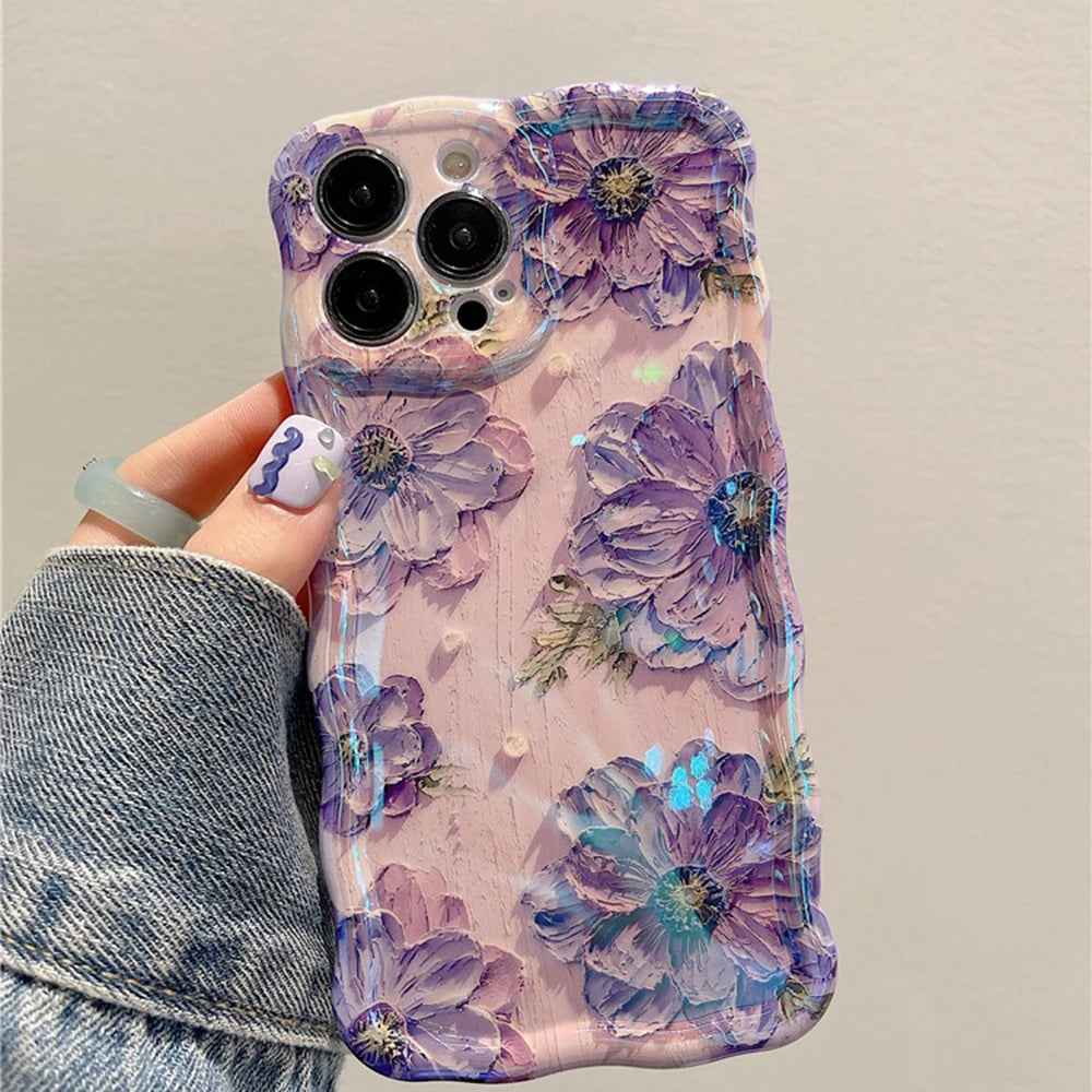 Retro Oil Painting Flower Case for iPhone 16 15 14 13 12 11 Pro Max