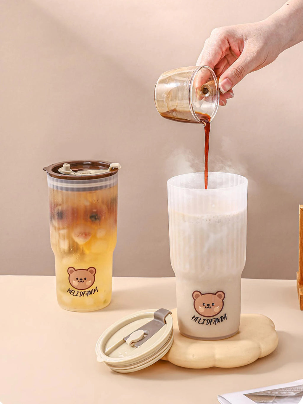 WORTHBUY Cute Bear Water Cup Leak Proof Portable Travel Tumbler