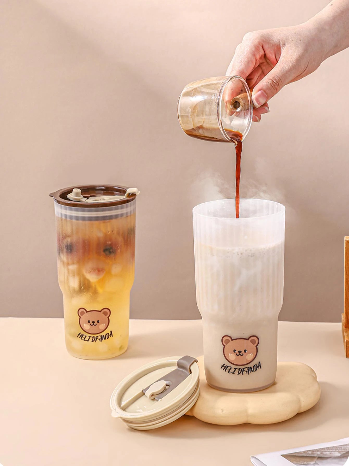 WORTHBUY Cute Bear Water Cup Leak Proof Portable Travel Tumbler