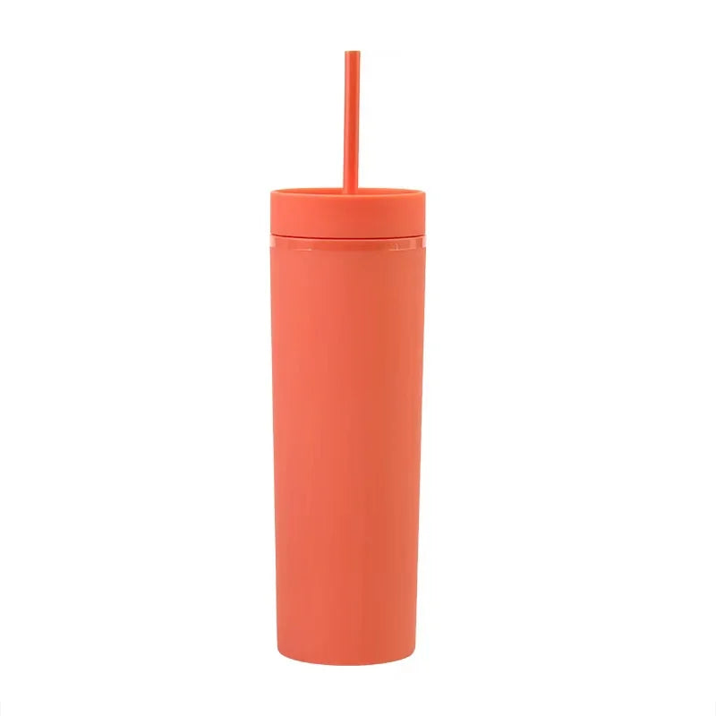 Double Wall Skinny Tumbler 473ml/480ml Cup with Straw & Lid