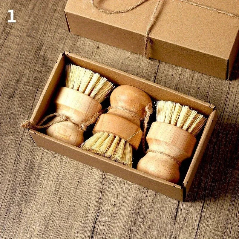 Natural Sisal Dish Brush Wooden Pot Scrubber