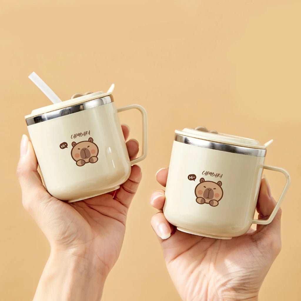 WORTHBUY Capybara Kids Water Cup 316 Stainless Steel Straw Mug