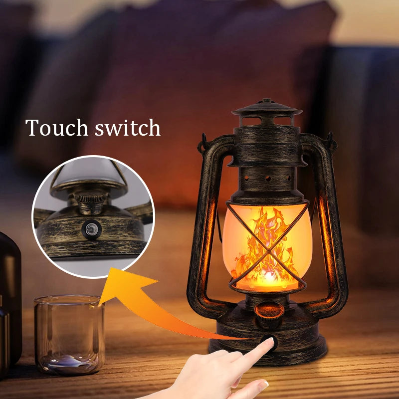 USB Rechargeable Retro Flame Camping Lantern LED Light