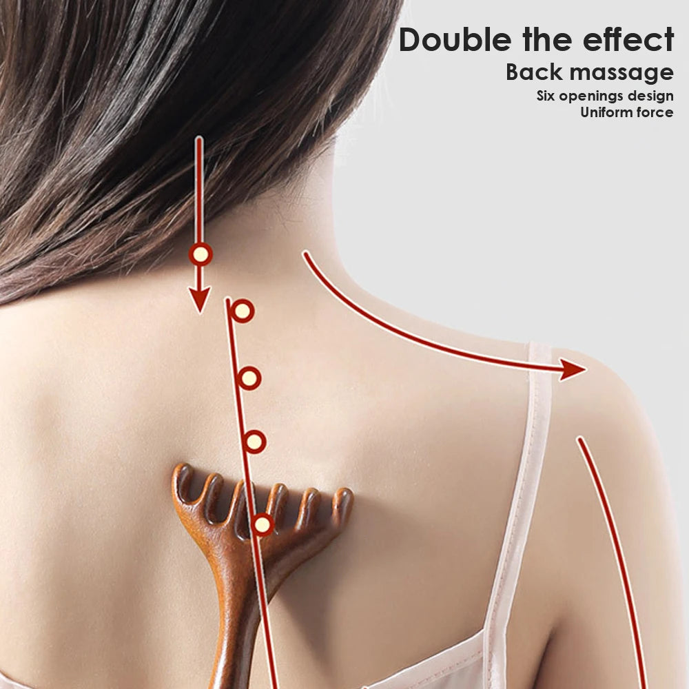Wooden 6-Claw Head Massager UK Anti-Static Massage Comb