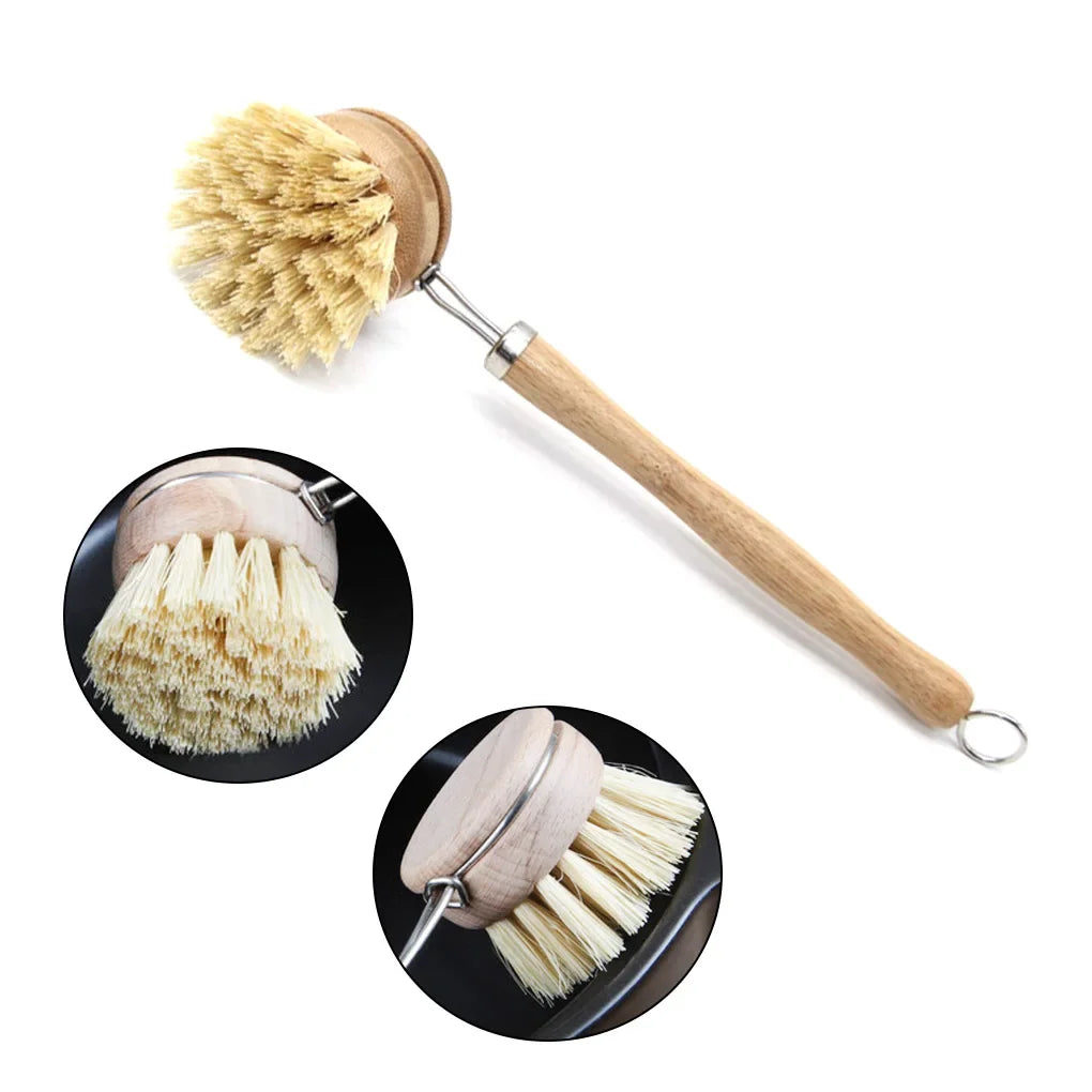 Wooden Dish Brush Long Handle Pot Cleaning Brush