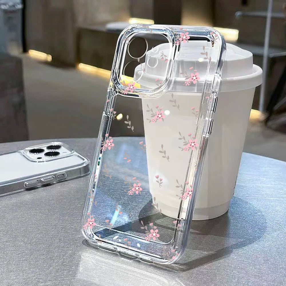 Transparent Floral Case for iPhone 11 12 13 14 15 16 Pro Max