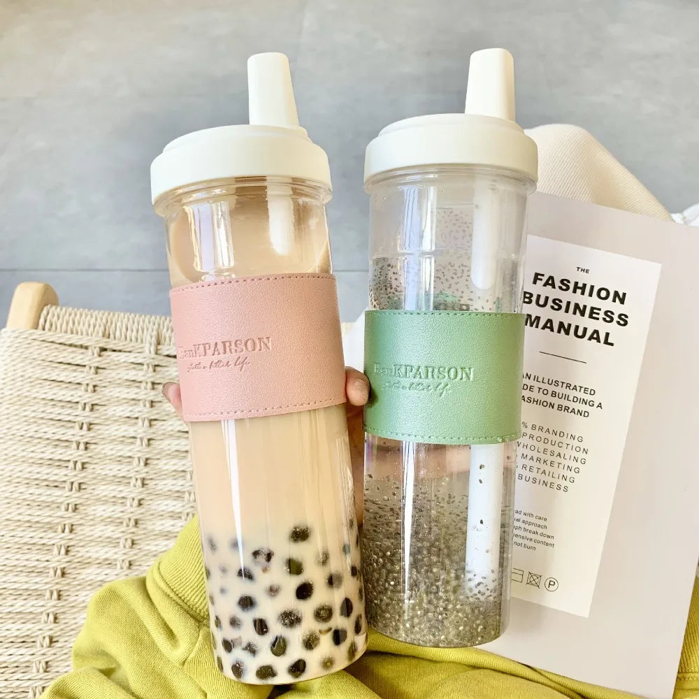 850ml Pearl Milk Tea Cup Cute Large Capacity Straw Water Bottle