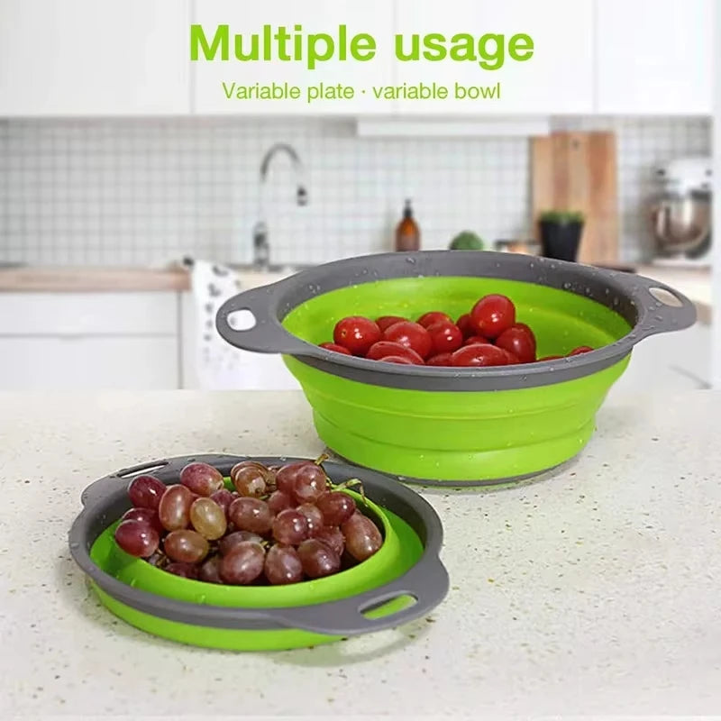 Silicone Folding Drain Basket Vegetable & Fruit Washing Strainer Kitchen Tool