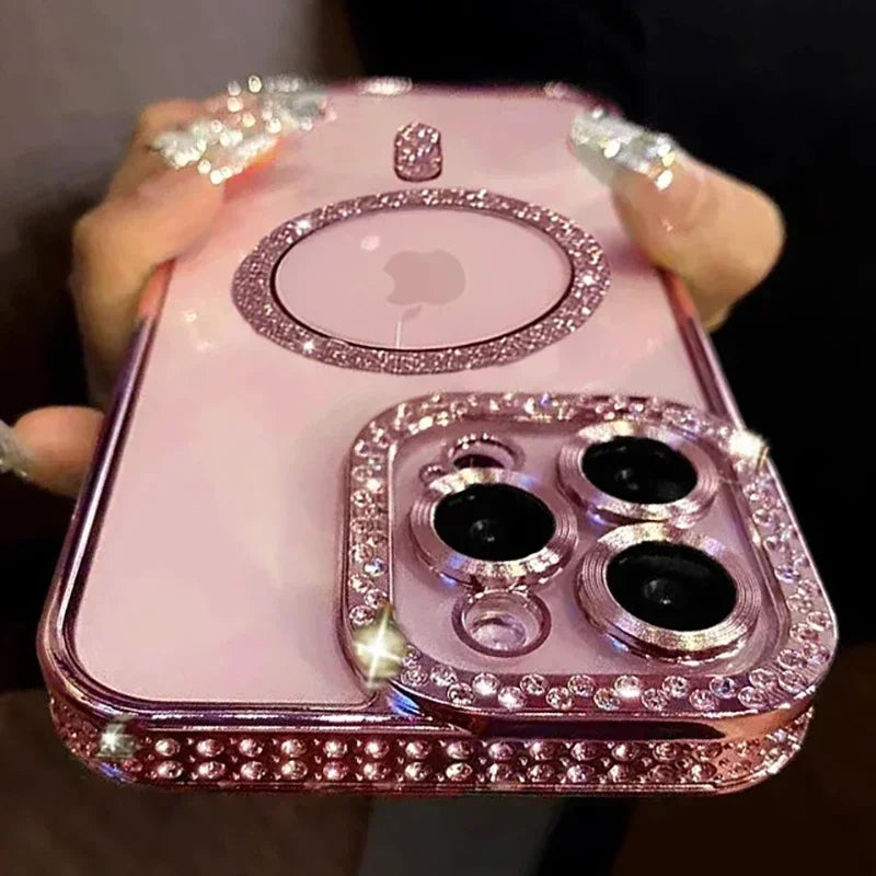 Glitter Diamond Magnetic Case for iPhone 17 16 15 14 13 12 11 Pro Max