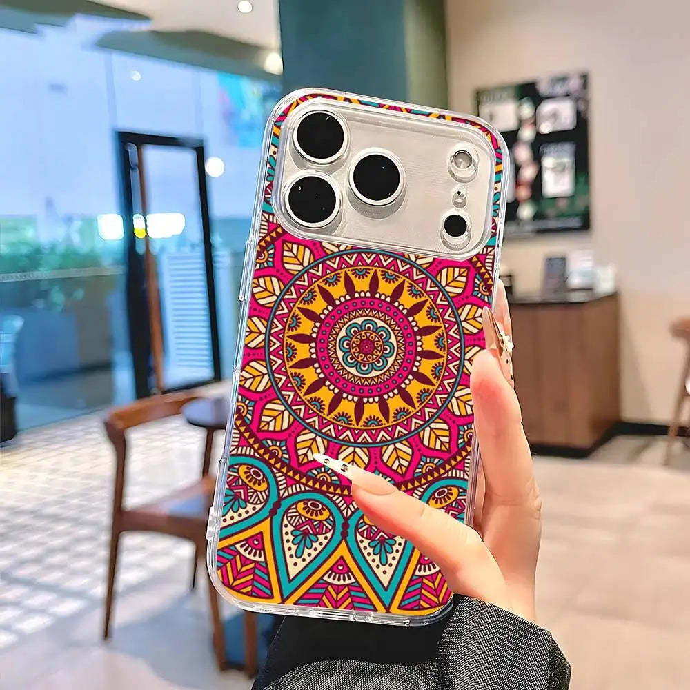 Indian Mandala Silicone Soft Case for iPhone 17 16 15 14 Pro Max Cover