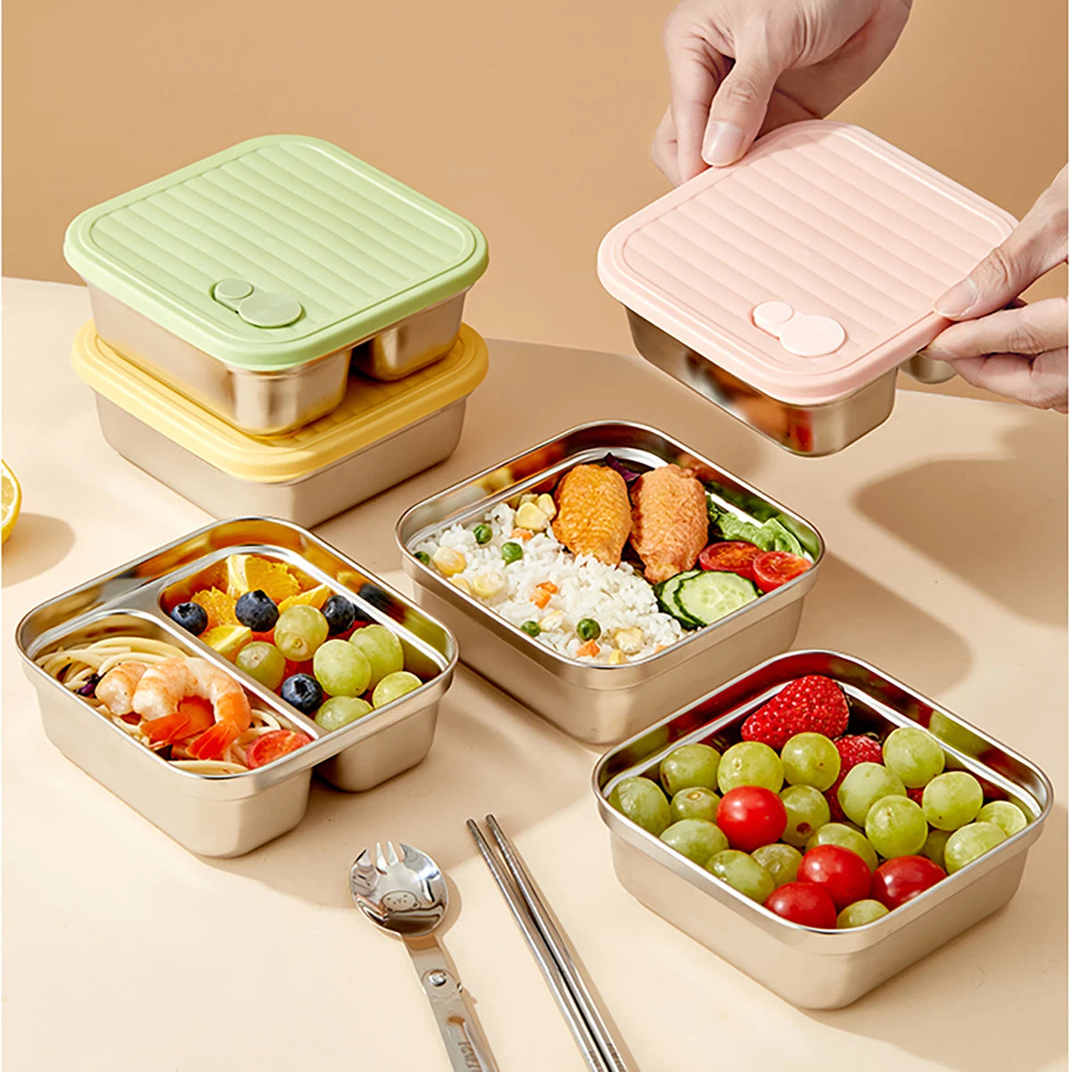 WORTHBUY 304 Stainless Steel Lunch Box Leakproof Stackable Food Container