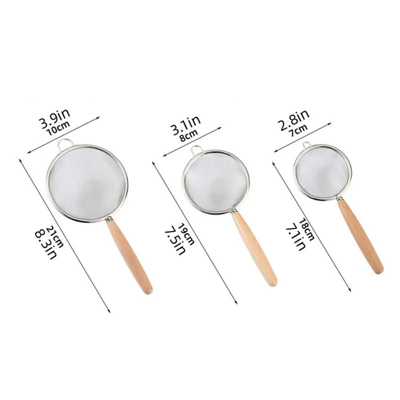 Mesh Strainer with Wooden Handle Fine Sieve