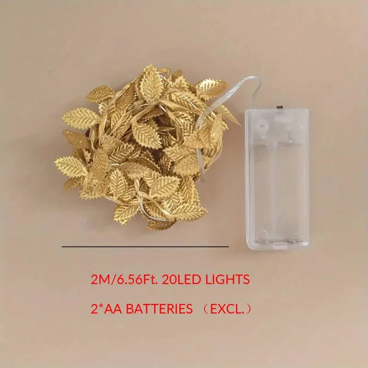 Golden Leaves Fairy Lights 20 LED Copper Wire String