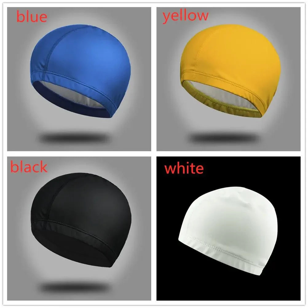 Waterproof PU Swimming Cap with Ear Protection for Adults & Kids