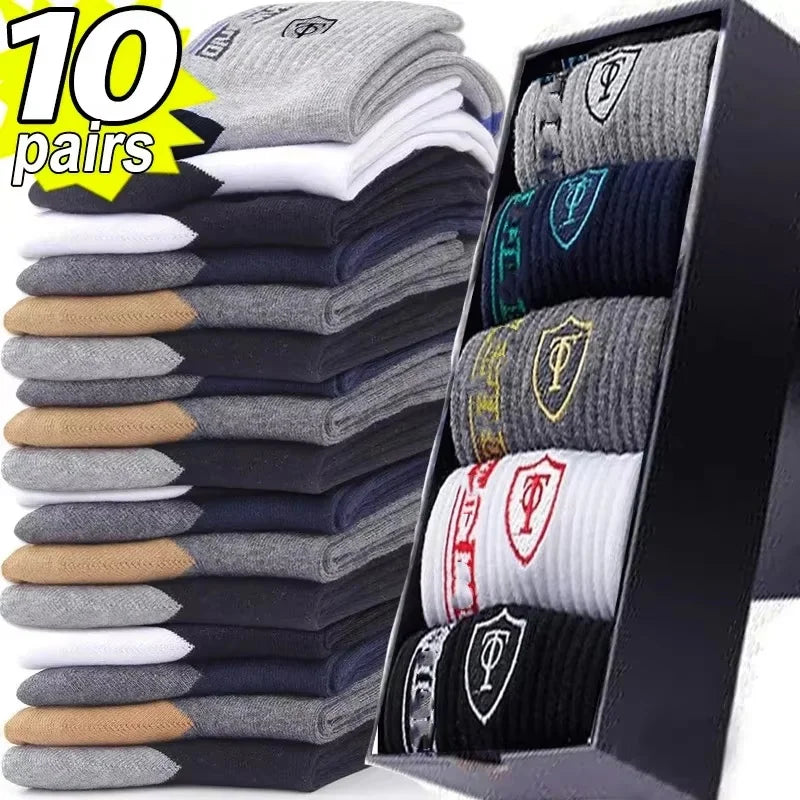 10 Pairs Men's Bamboo Fiber Socks Breathable Cotton Sports & Business Sox
