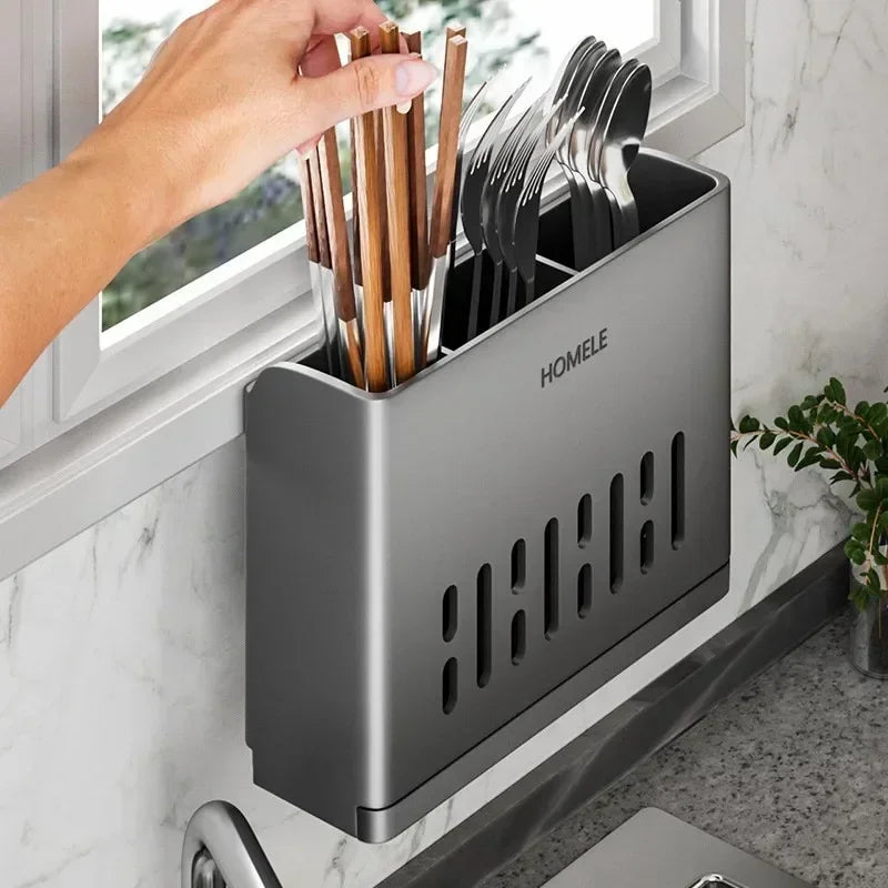 Wall Mounted Cutlery Holder Utensil Drain Rack