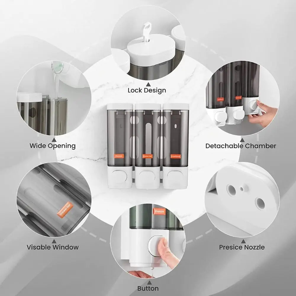 Wall Mounted Soap Dispenser Durable ABS Liquid Soap & Shampoo Container