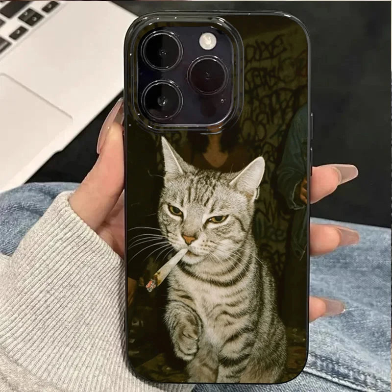 Fashion Kitten Pattern Case for iPhone 11 12 13 14 15 16 17 Pro Max