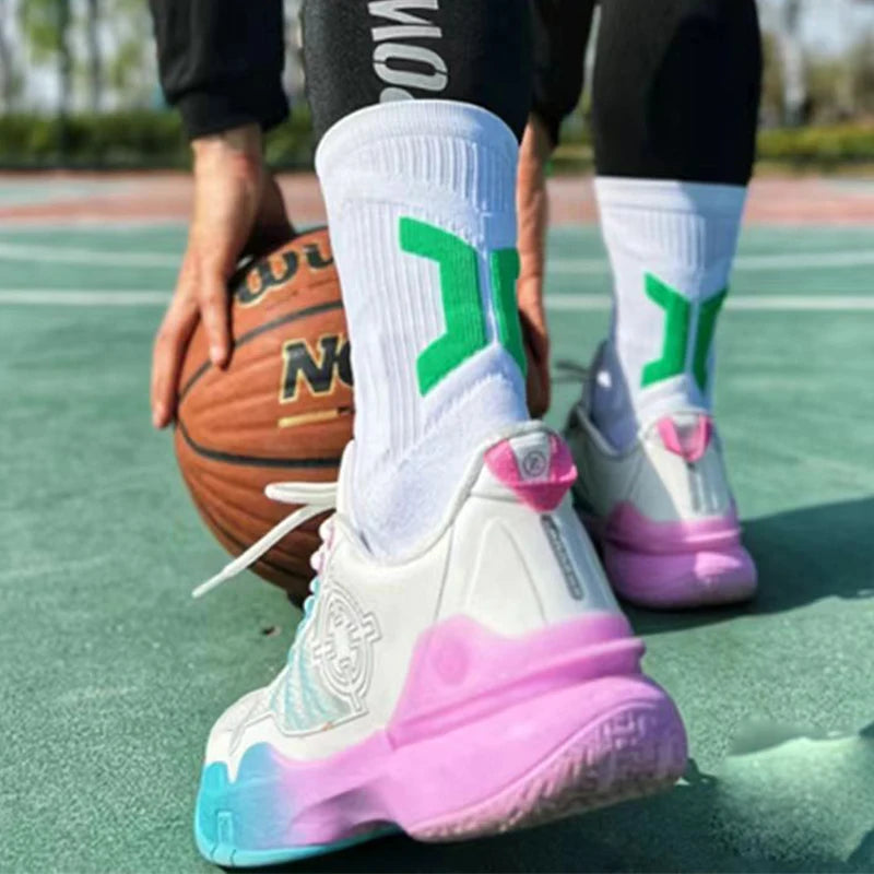 Men Cushioned Basketball Socks Long Breathable Badminton Sports Crew