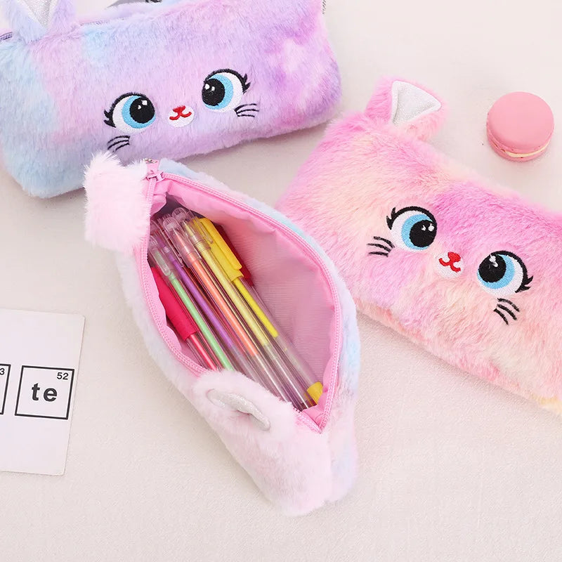 Kawaii Cat Plush Pencil Case Cute Fluffy Large Capacity Pen Bag
