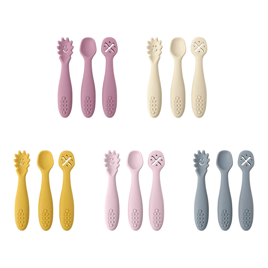 3PCS Baby Learning Spoon Set Soft Feeding Spoons for Toddlers
