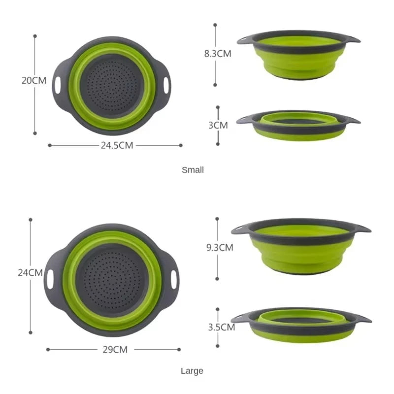 Silicone Folding Drain Basket Vegetable & Fruit Washing Strainer Kitchen Tool