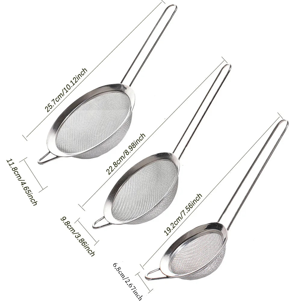 3PCS Fine Mesh Strainer Set Flour Sifter