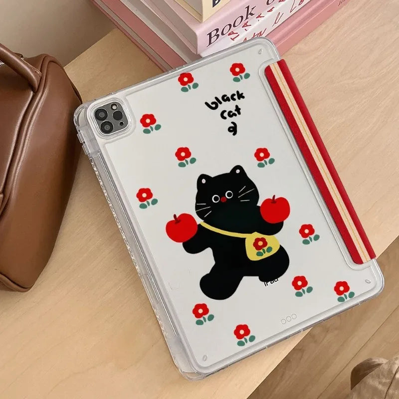 Cute Black Cat iPad Case 7 8 9 10th A16 Air 11 13 Pro 12.9 Cover