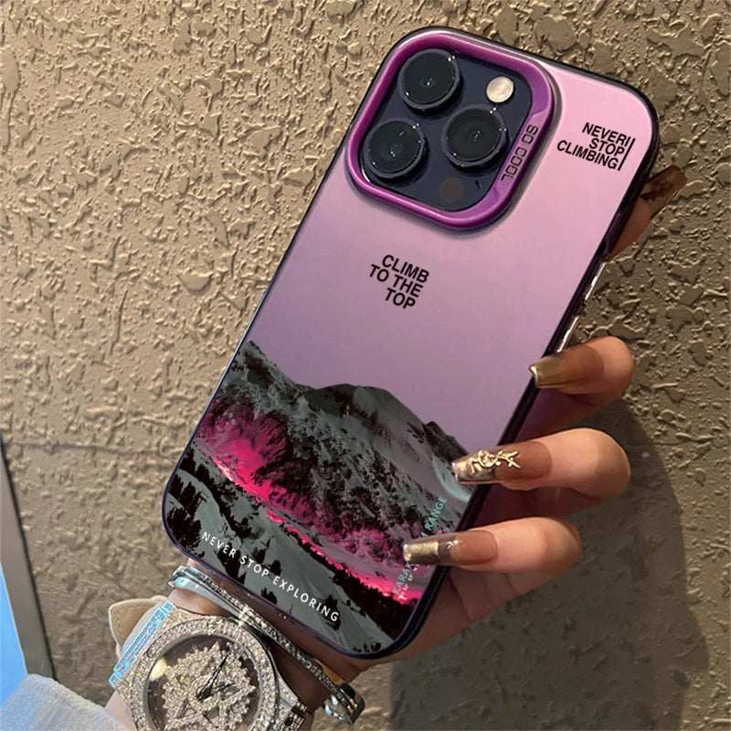 Snow Mountain Sunset Electroplate Case for iPhone 11 12 13 14 15 16 17