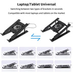 Laptop cooling pad stand featuring adjustable height levels for laptops and tablets