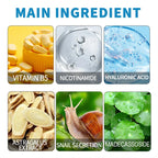 infographic highlighting vitamin B5 and botanical formula in hyaluronic acid serum boots for skin repair