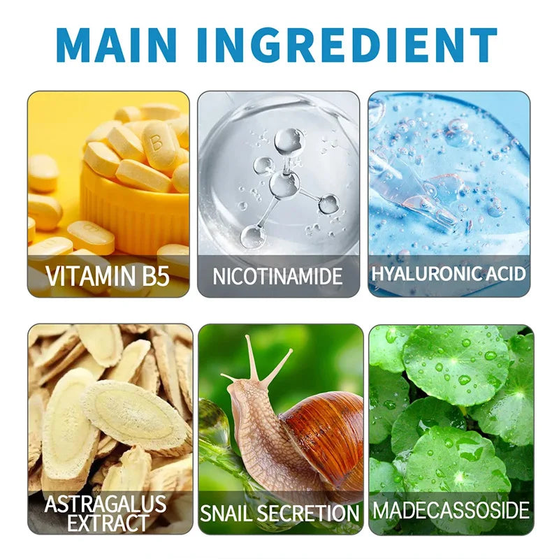 infographic highlighting vitamin B5 and botanical formula in hyaluronic acid serum boots for skin repair