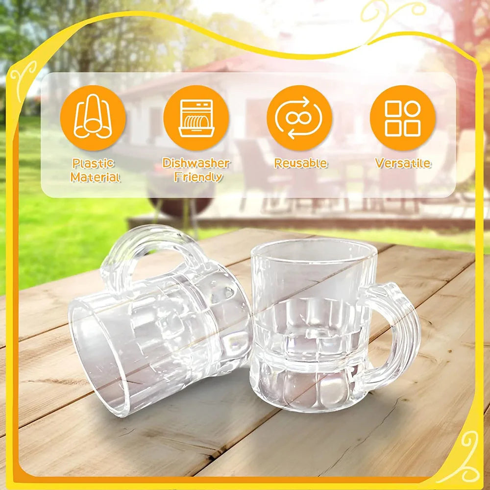 Mini Plastic Beer Mugs 1oz Clear Shot Glasses with Handle