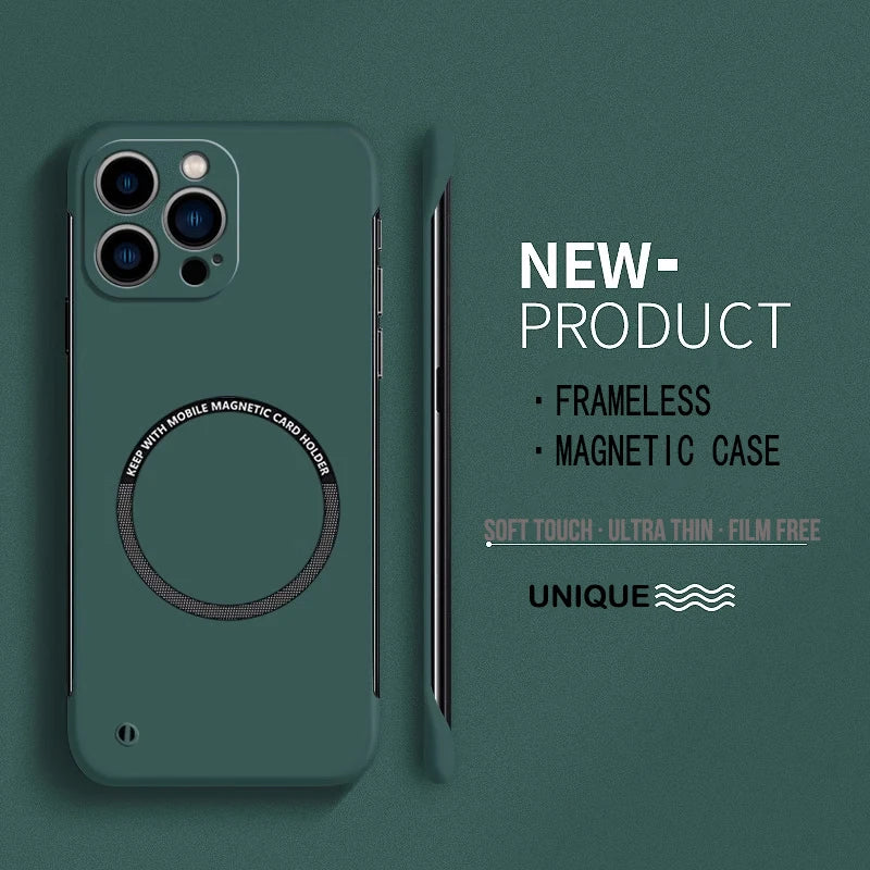 Magnetic Frameless Case for iPhone 15 14 13 12 11 Pro Max