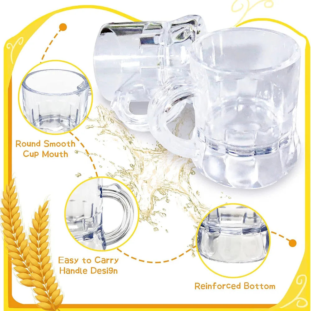 Mini Plastic Beer Mugs 1oz Clear Shot Glasses with Handle