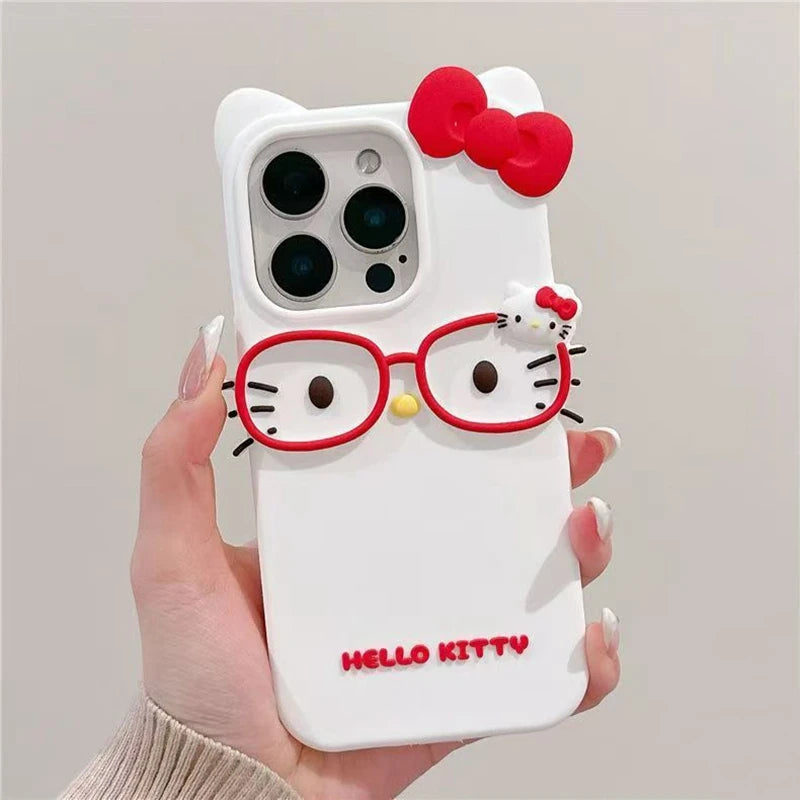 3D Glasses Cat Silicone Case for iPhone 11 12 13 14 15 16 17 Pro Max
