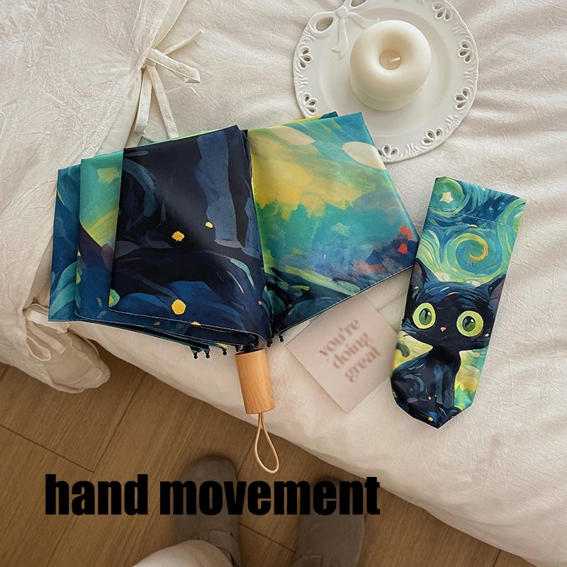 Buy Cute Cat Cartoon Automatic Folding Umbrella UV Sun & Rain