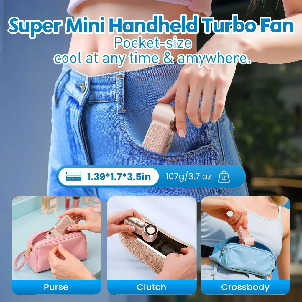 Mini Turbo Handheld Fan 3600mAh USB Rechargeable Portable Fan