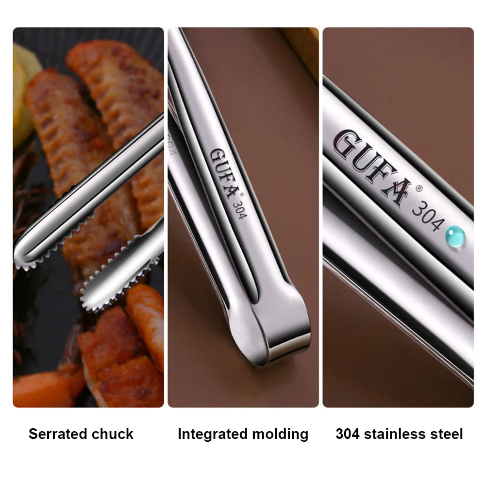 Stainless Steel Grill Tongs Kitchen Food Tweezers for BBQ, Steak & Salad