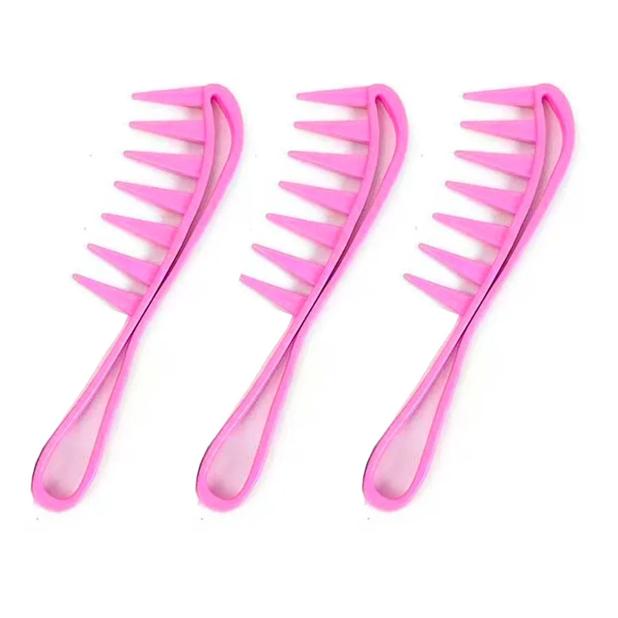 Three pink hair styling combs on a white background