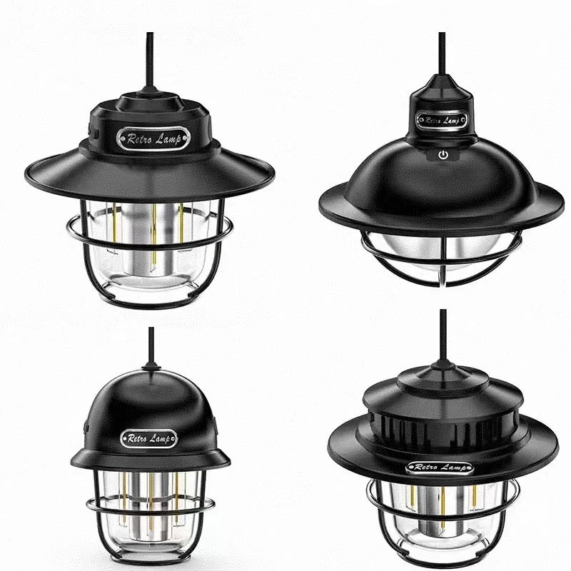 Retro LED Camping Lantern Rechargeable Outdoor Hanging Light