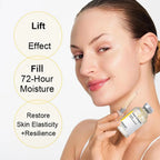 smiling woman showing a smooth radiant complexion after using anti-ageing collagen peptide serum