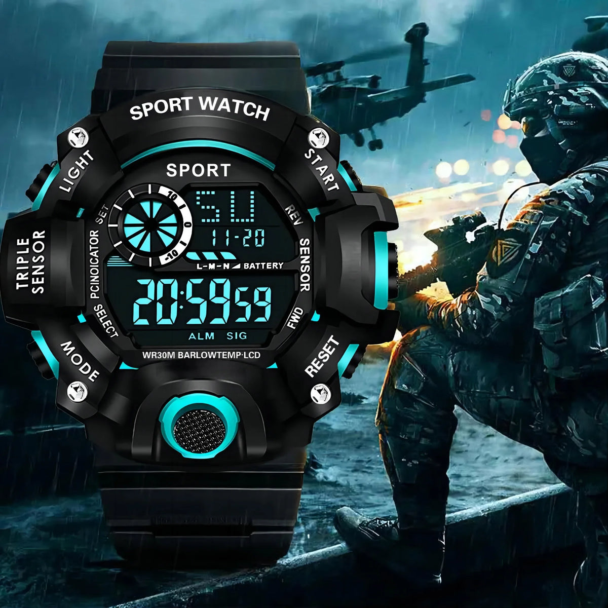 military watches for men featuring large digital display and rugged outdoor sports watch design