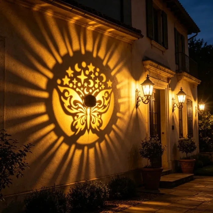 Solar Mandala Butterfly Wall Light Waterproof Outdoor Garden Fence Lamp Main image