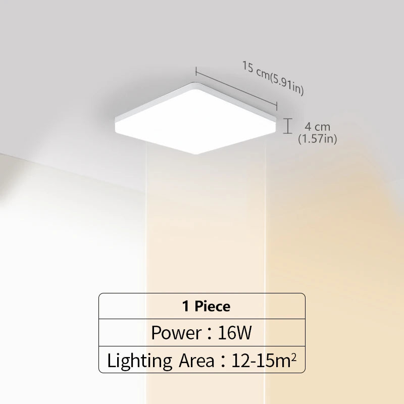 Square LED Ceiling Light for Bedroom, Kitchen & Bathroom