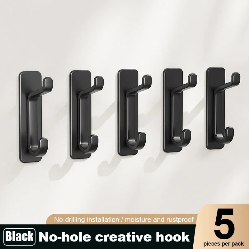 5Pcs Heavy Duty Self-Adhesive Hooks No-Drill Wall Storage Hooks