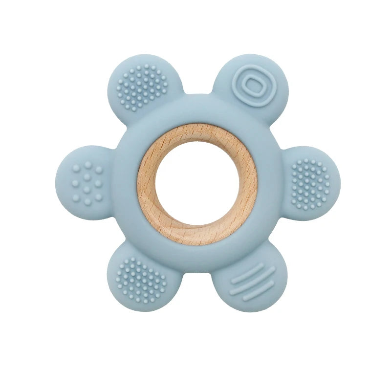 Baby Wooden Flower Teether Food Grade Silicone Toy