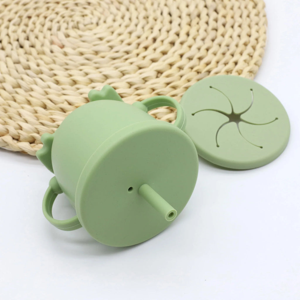 Silicone Straw Cup with Handle Multifunction Snack Cup